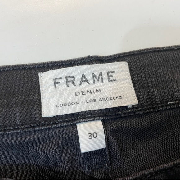 Frame Denim Mens 30 x 33 L'Homme Skinny Jeans Black Distressed - Picture 8 of 10